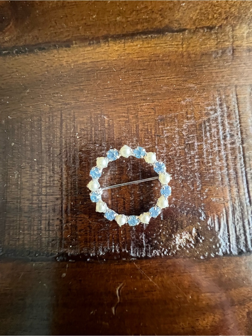 Silver- Tone Blue and Pearl Circle Brooch - Women Jewelry